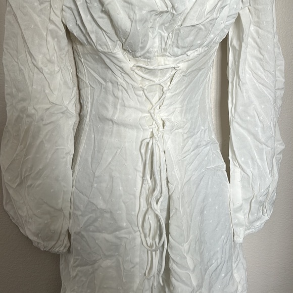 Princess Polly Fauce White Long Sleeve Lace Up Front Square Neck Swiss Dot Dress - Picture 7 of 13